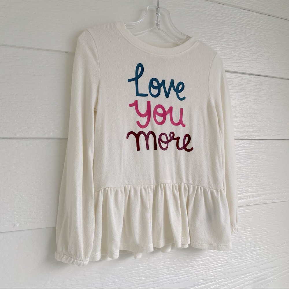 💖💜 Cat & Jack Lightweight Sweater Top Girls Size 4T Cream w/ “Love You More”